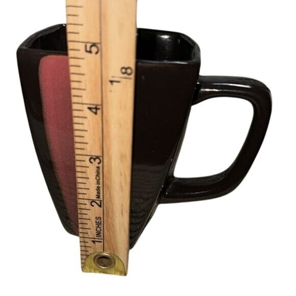 Set Of 2 Home Essentials & Beyond Piazza Square Ceramic Mugs 3.5" Tall Black & R - Picture 5 of 6